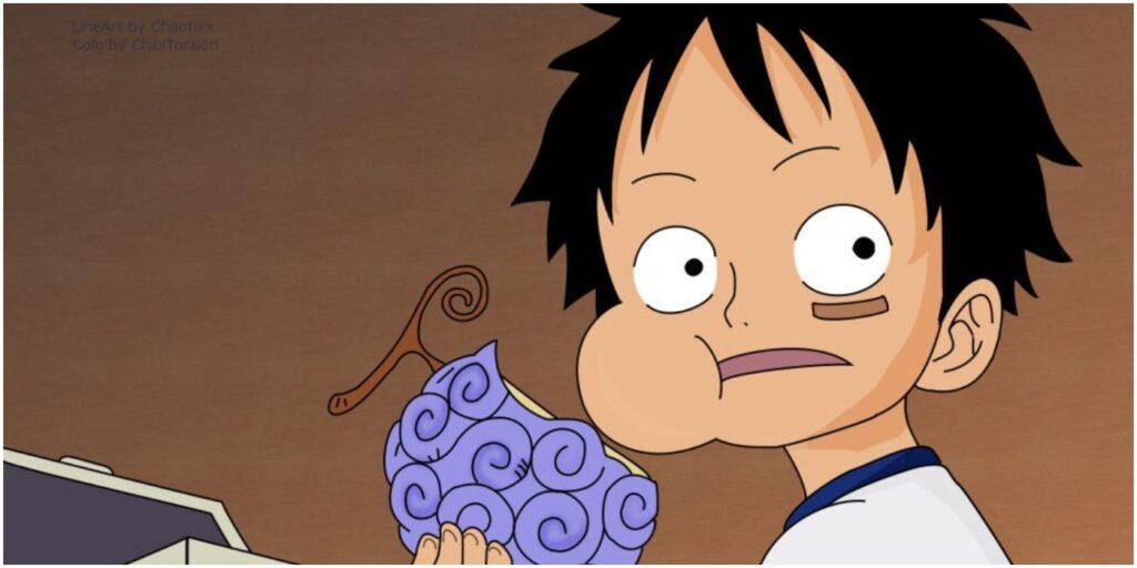 "Luffy childhood origin story - Devil Fruit scene"